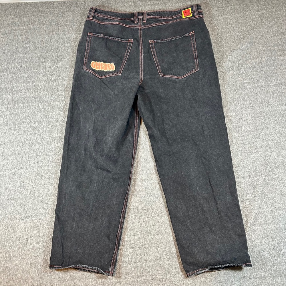 Empyre Skate Jeans Mens 38 Fits 39x28 Black Contrast Red Stitch Baggy Wide Leg - Picture 4 of 7